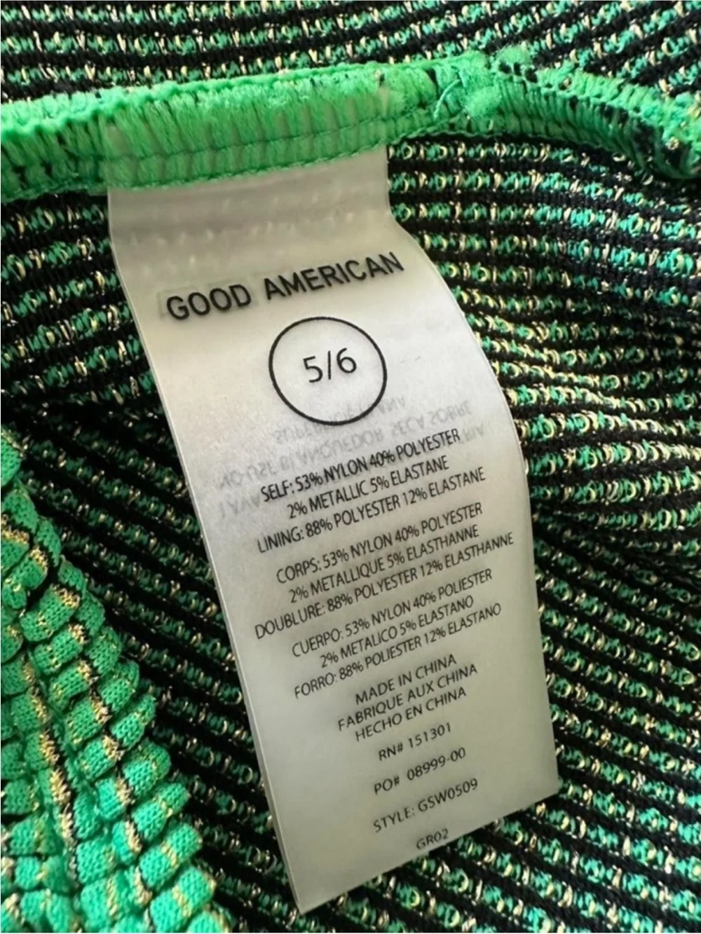 GOOD AMERICAN Always Fits Green Metallic One Shoulder Bodysuit / Swimsuit Ribbed - Picture 5 of 7